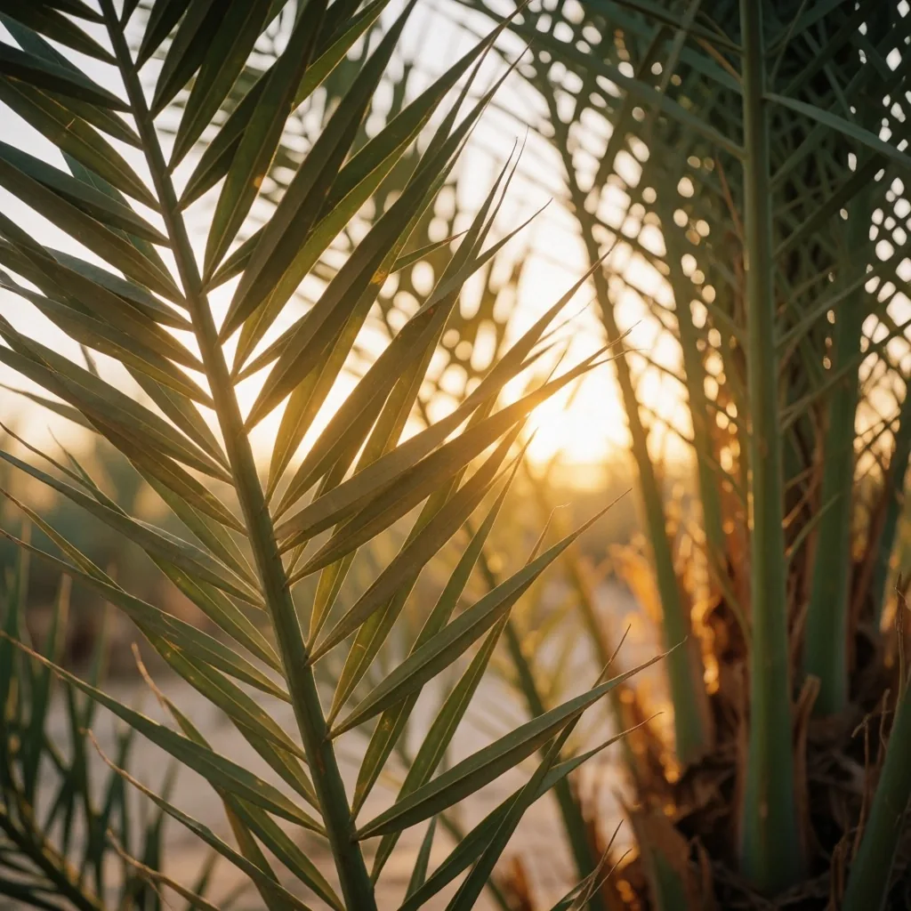 Golden afternoon light filtering through palm fronds
