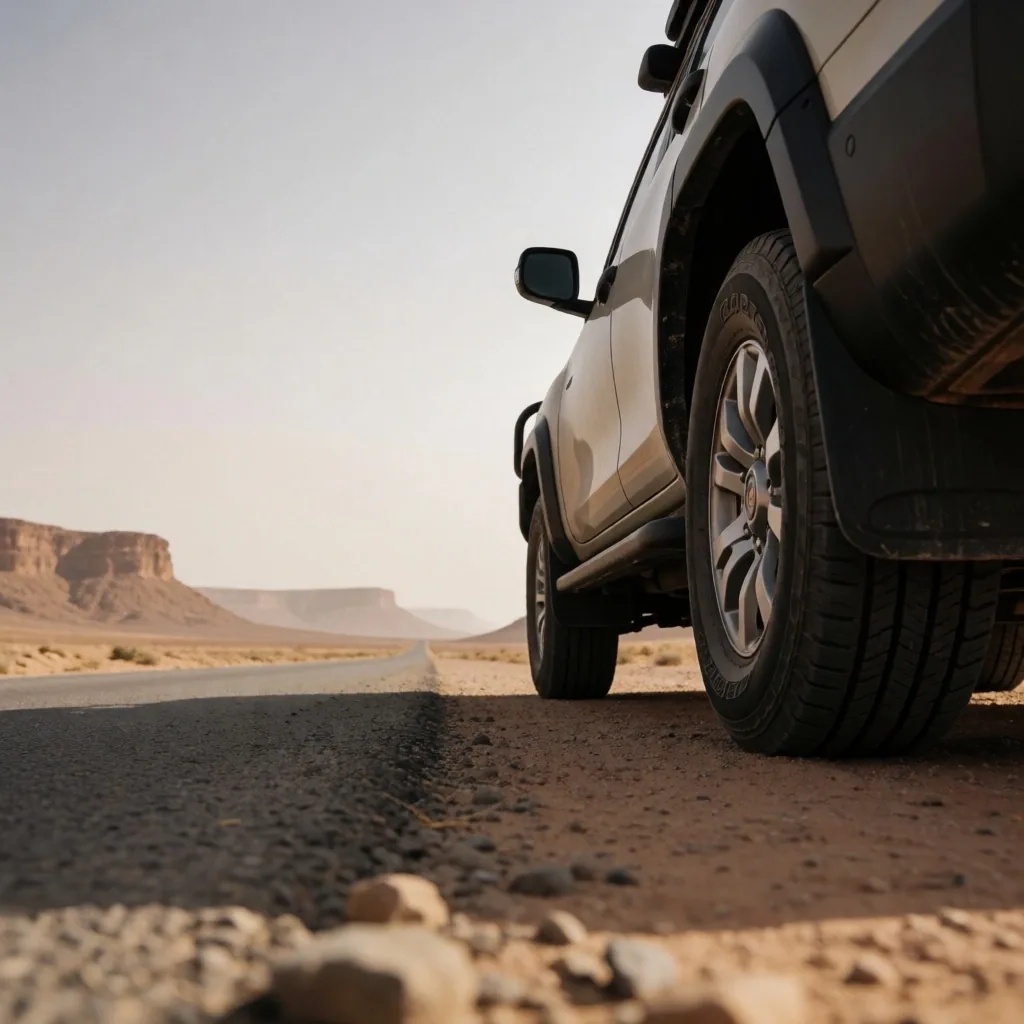 Desert highway toward mountains in late afternoon