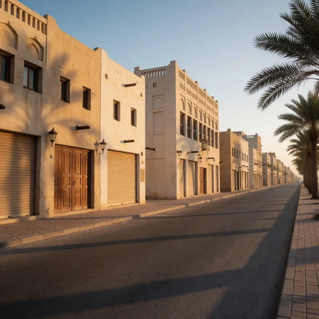 Quiet coastal street in late afternoon