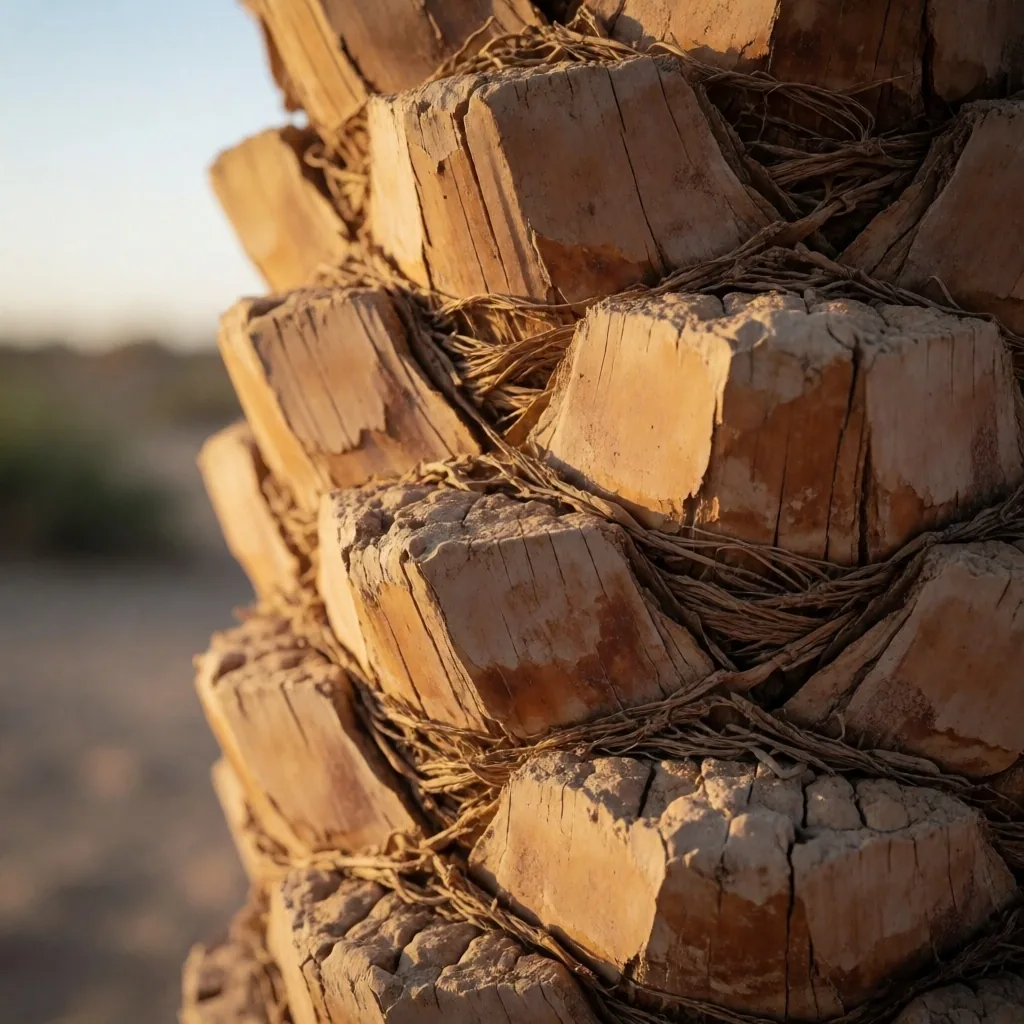 Palm trunk detail in warm light