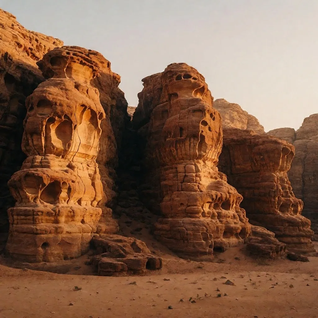 Ancient rock formation with carvings